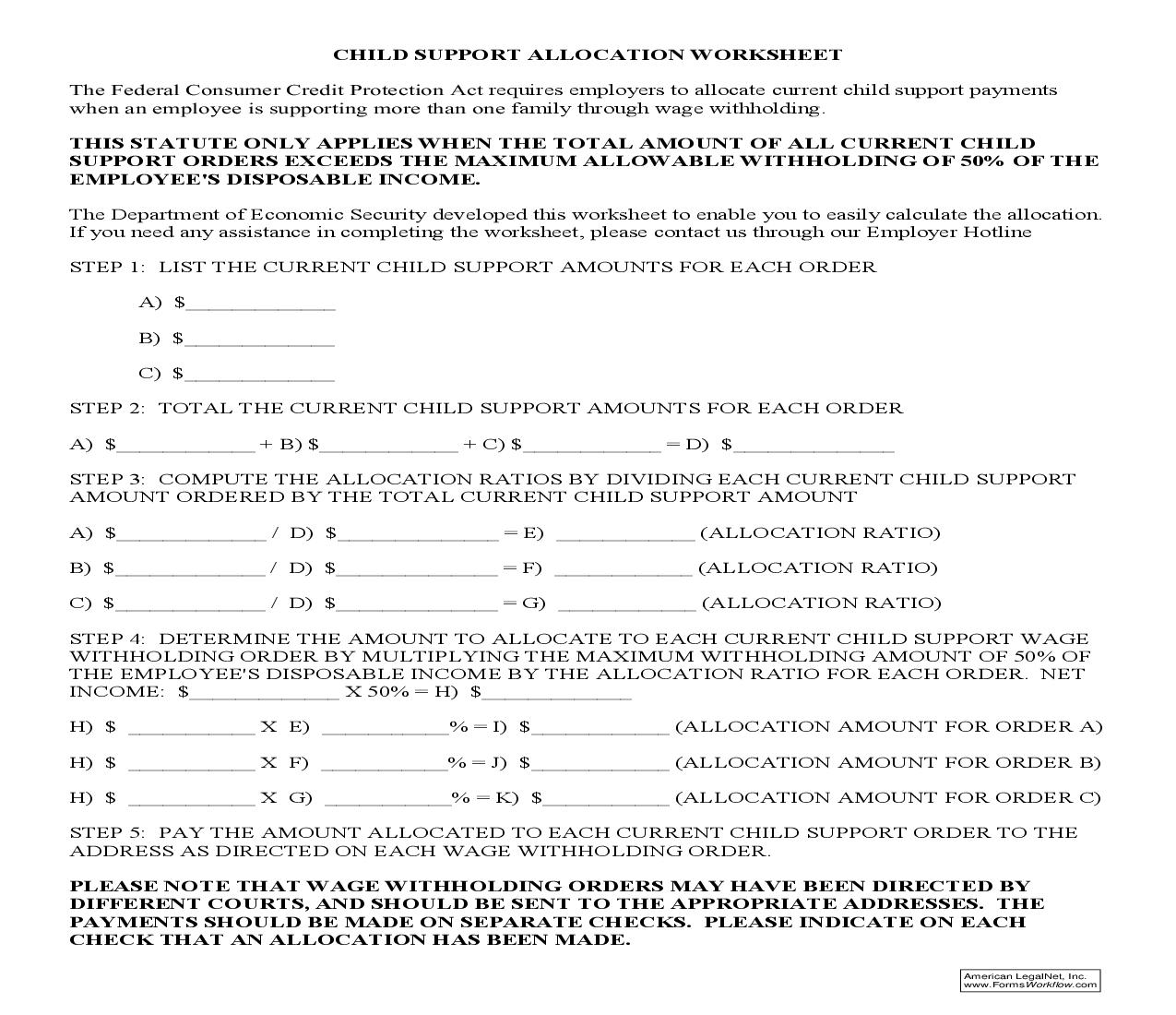 Child Support Allocation Worksheet | Pdf Fpdf Doc Docx | Michigan