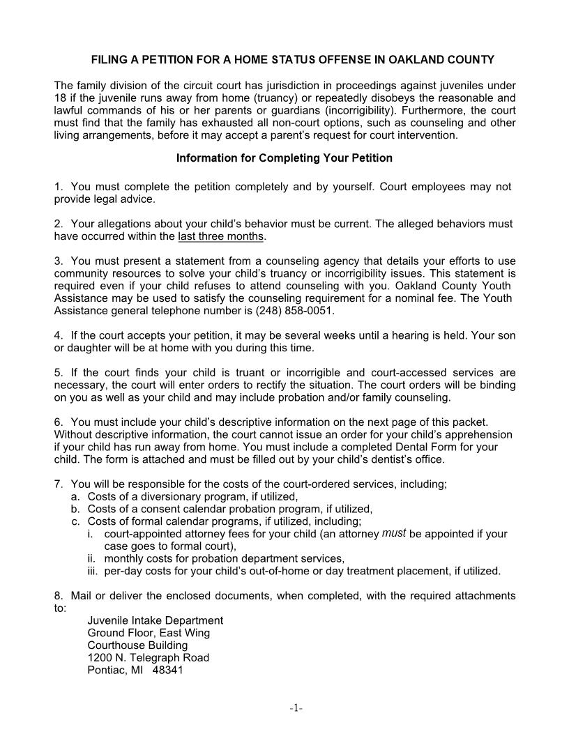 Family Information For Home Status Offenses {OCJC} | Pdf Fpdf Doc Docx | Michigan
