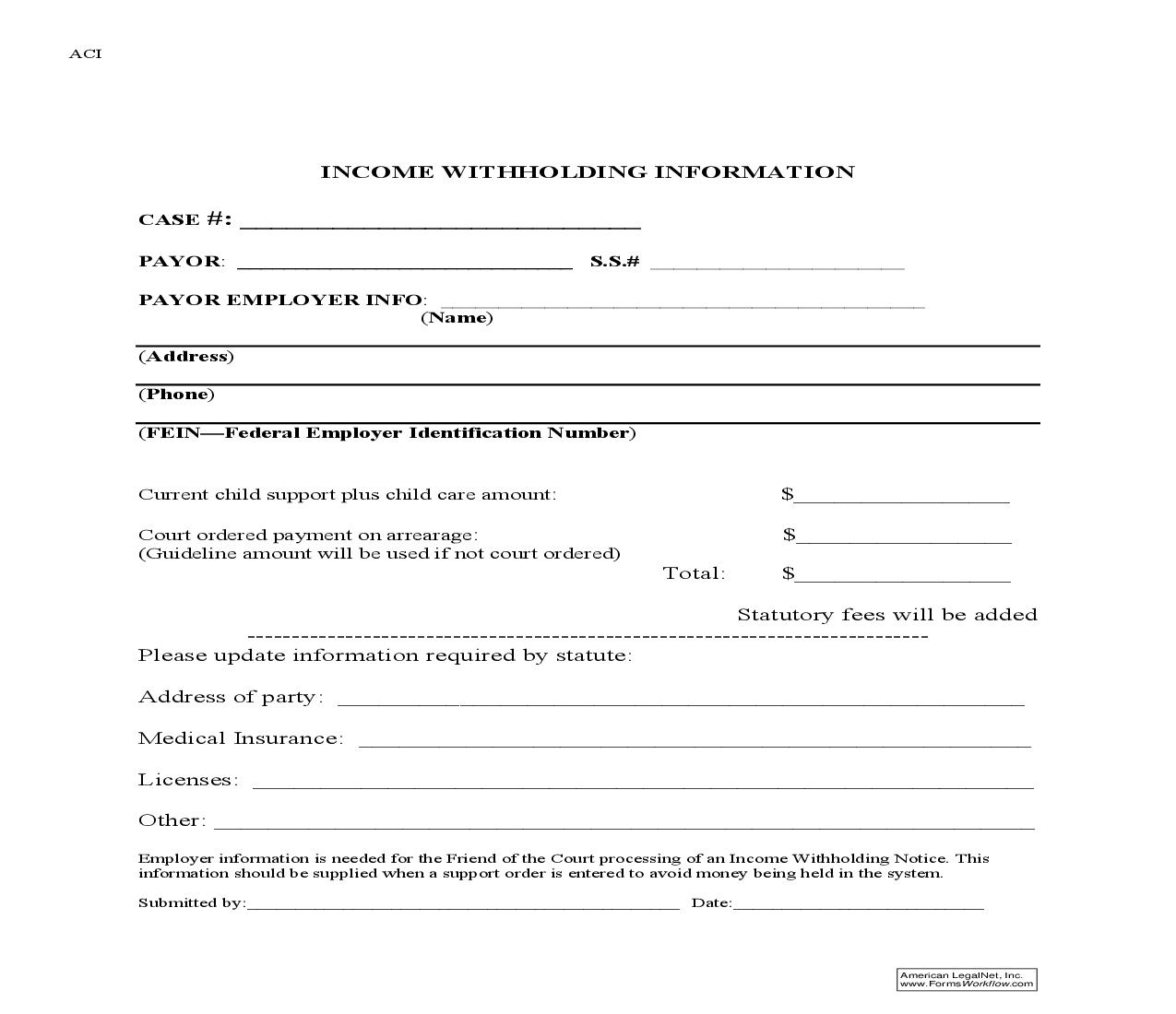 Income Withholding Information | Pdf Fpdf Doc Docx | Michigan