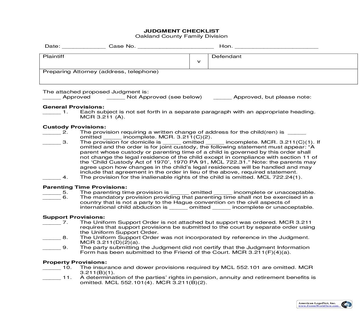 Judgment Checklist | Pdf Fpdf Doc Docx | Michigan