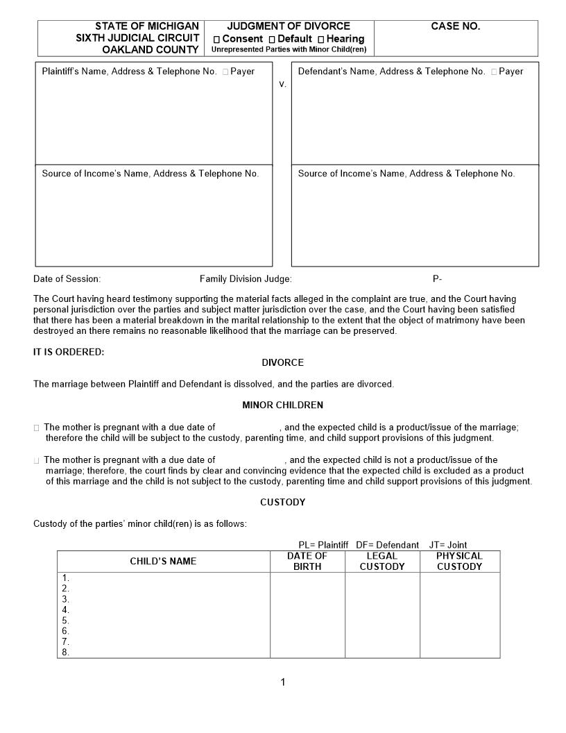 Judgment Of Divorce | Pdf Fpdf Docx | Michigan
