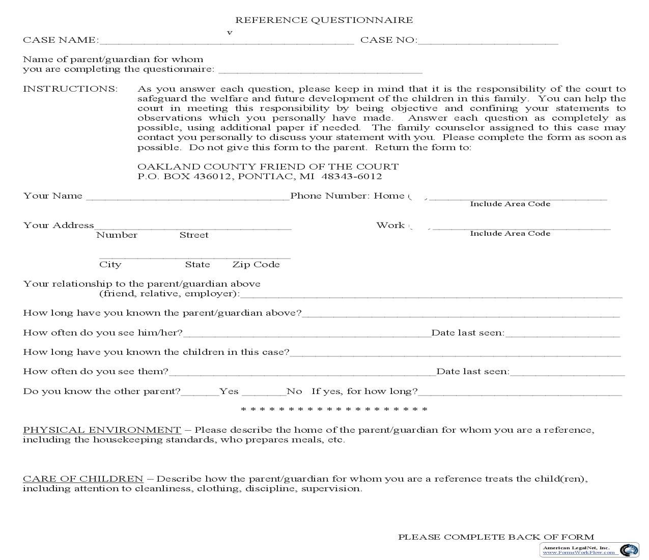 Reference Questionaire | Pdf Fpdf Doc Docx | Michigan