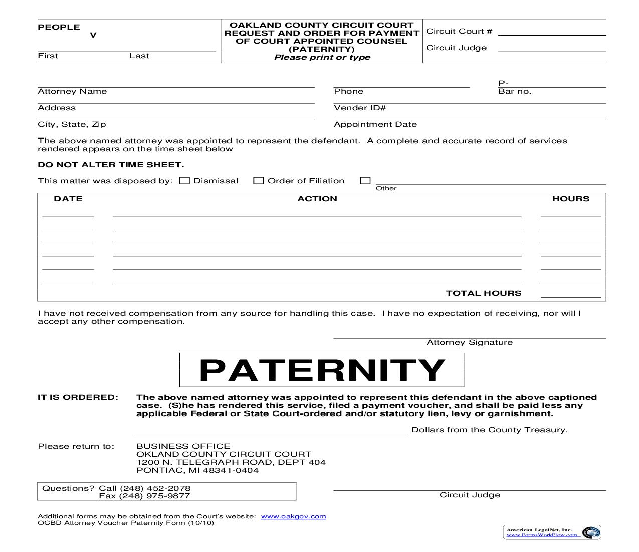 Request And Order For Payment Of Court Appointed Counsel (Paternity) | Pdf Fpdf Doc Docx | Michigan