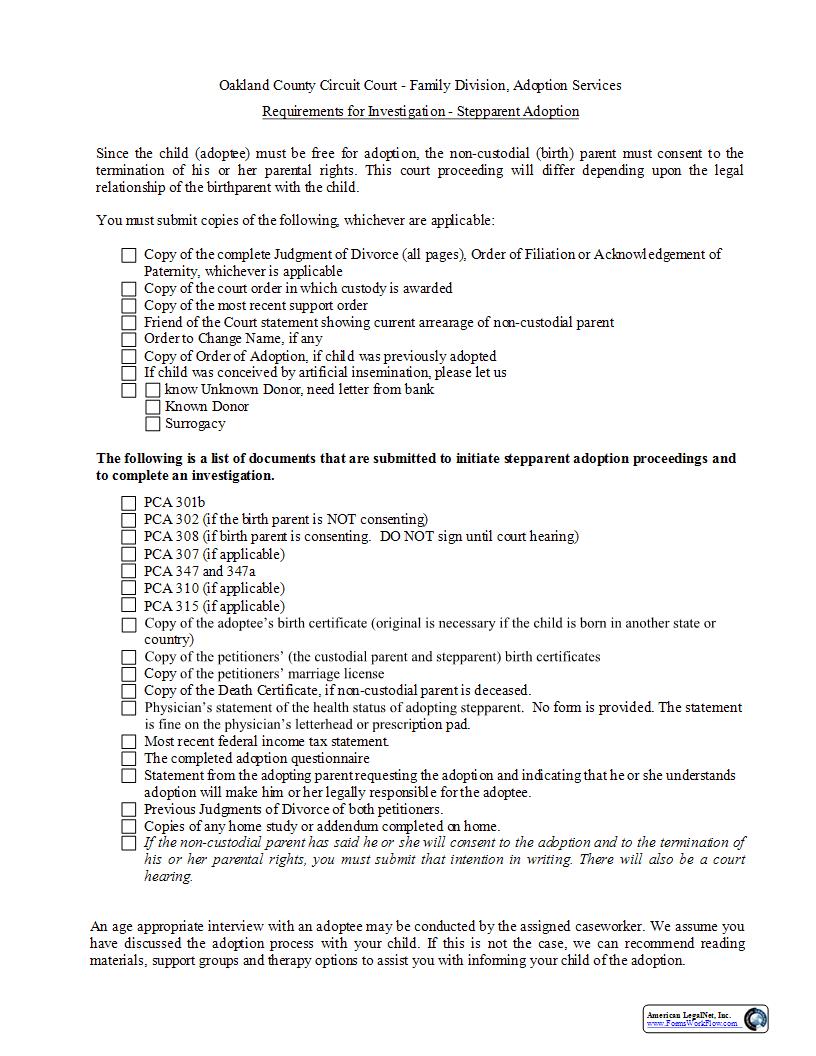 Stepparent Adoption Requirements | Pdf Fpdf Docx | Michigan