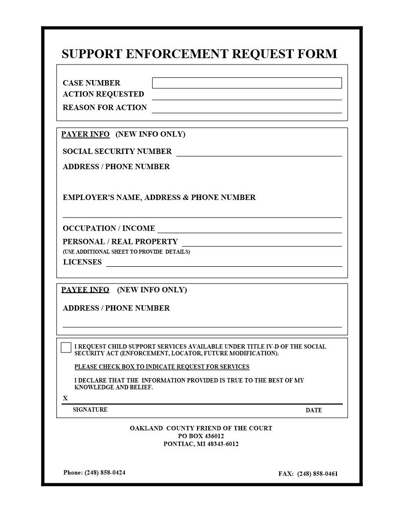 Support Enforcement Request | Pdf Fpdf Docx | Michigan