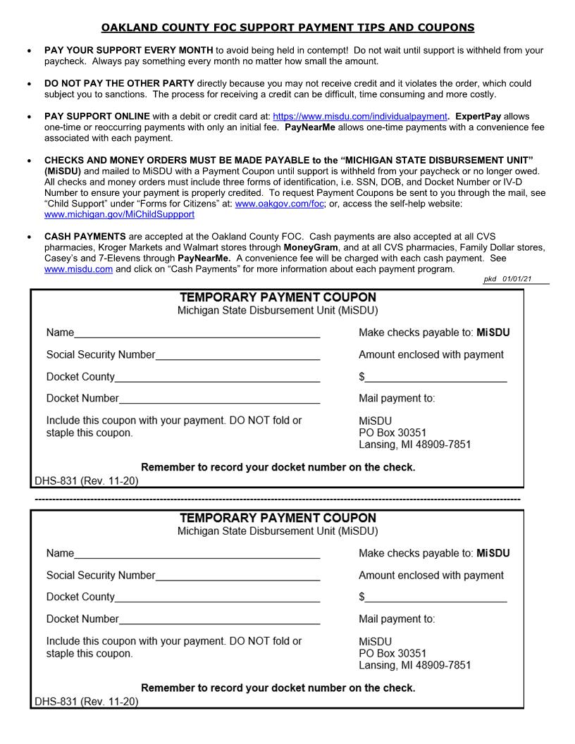 Temporary Payment Coupon | Pdf Fpdf Docx | Michigan