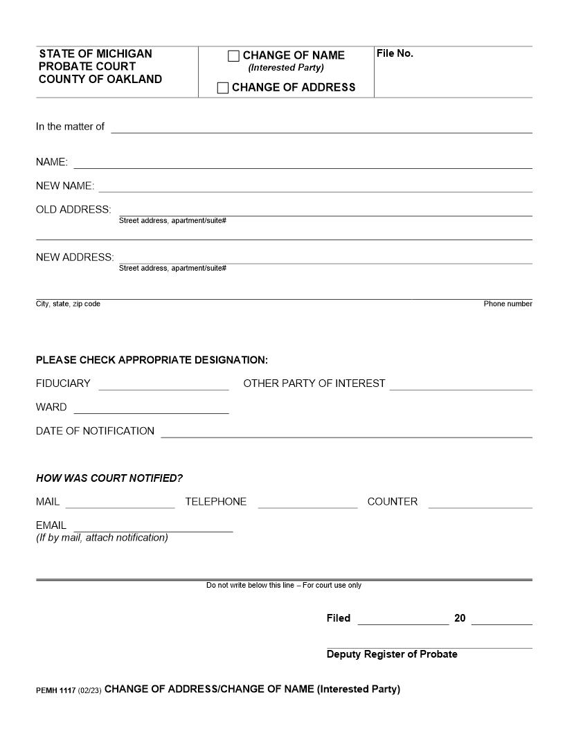 Change Of Name Address {PEMH 1117} | Pdf Fpdf Docx | Michigan