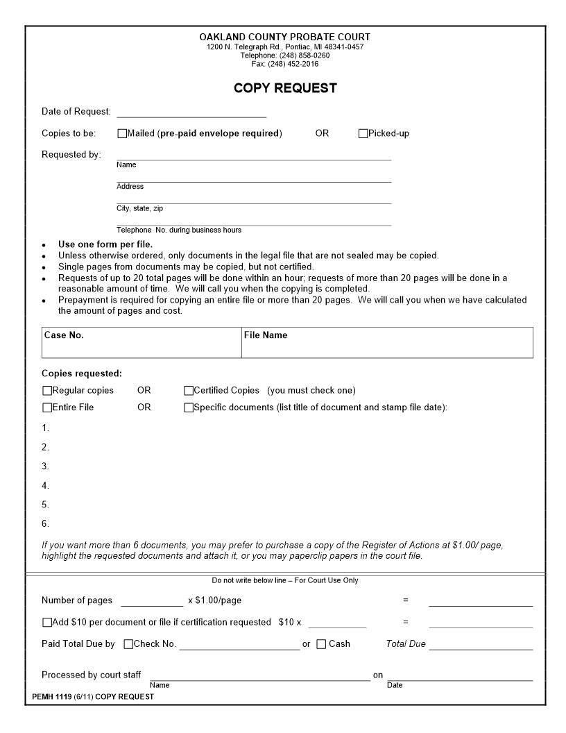 Copy Request {PEMH 1119} | Pdf Fpdf Docx | Michigan
