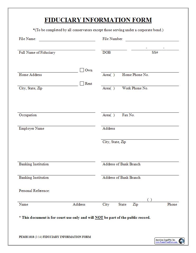 Fiduciary Information Form {PEMH 1018} | Pdf Fpdf Docx | Michigan