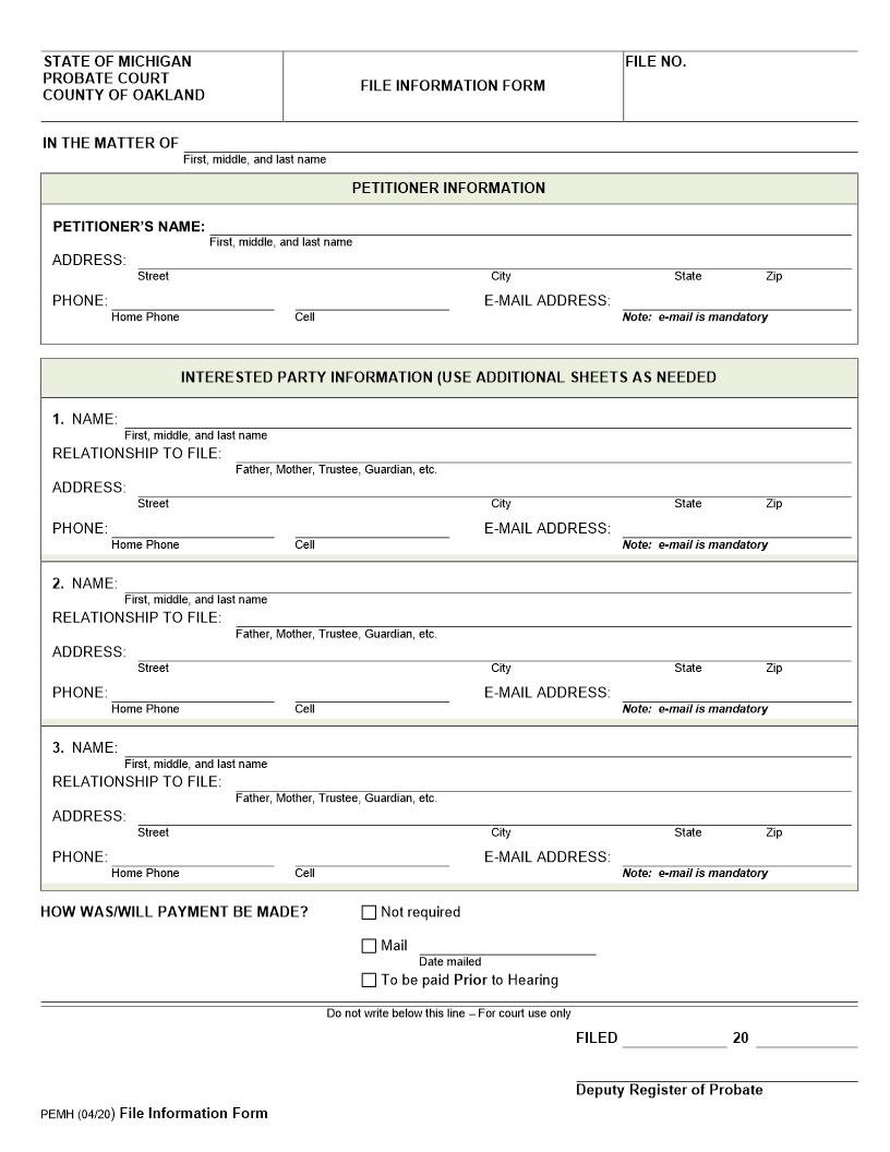 File Information Form {PEMH 1140} | Pdf Fpdf Docx | Michigan
