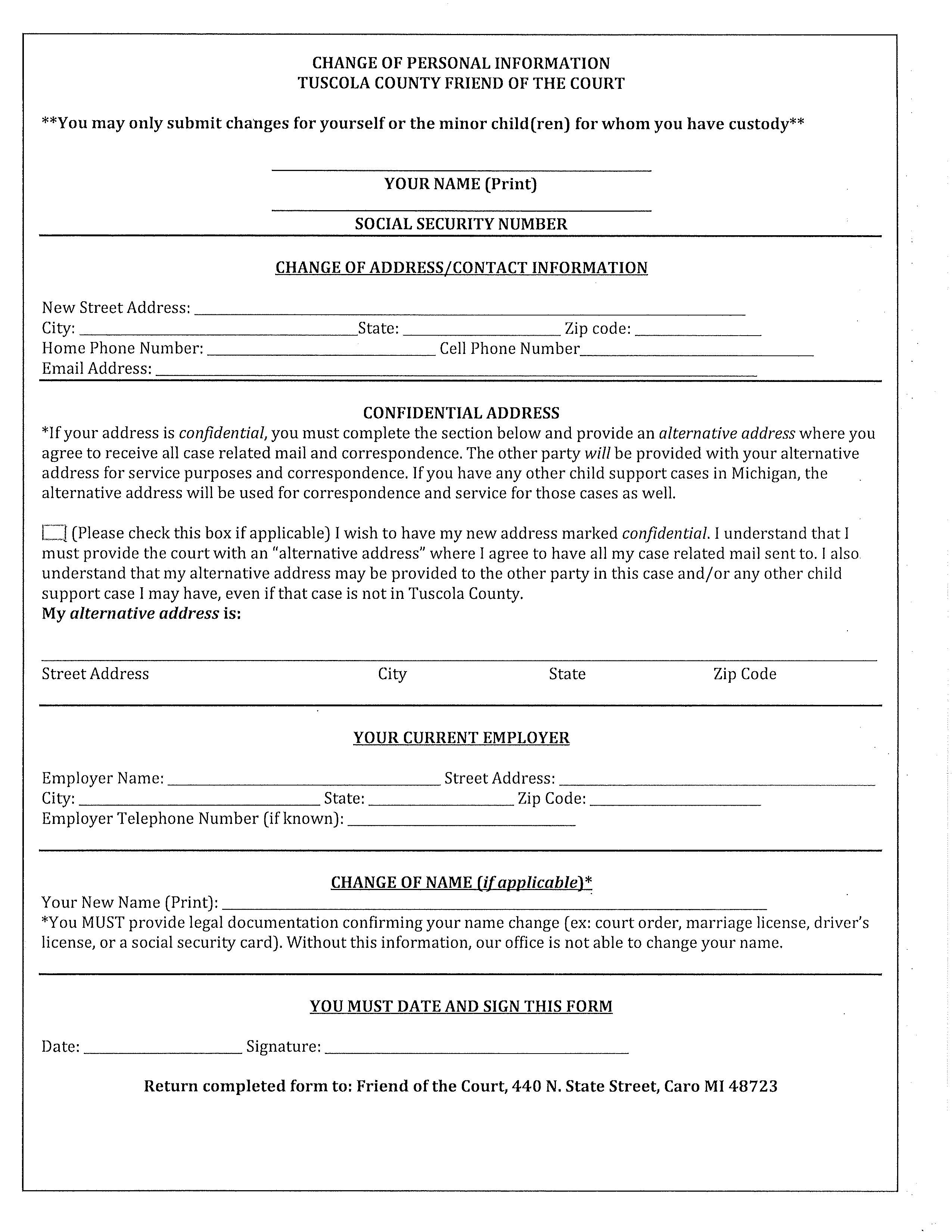 Change Of Personal Information | Pdf Fpdf Doc Docx | Michigan