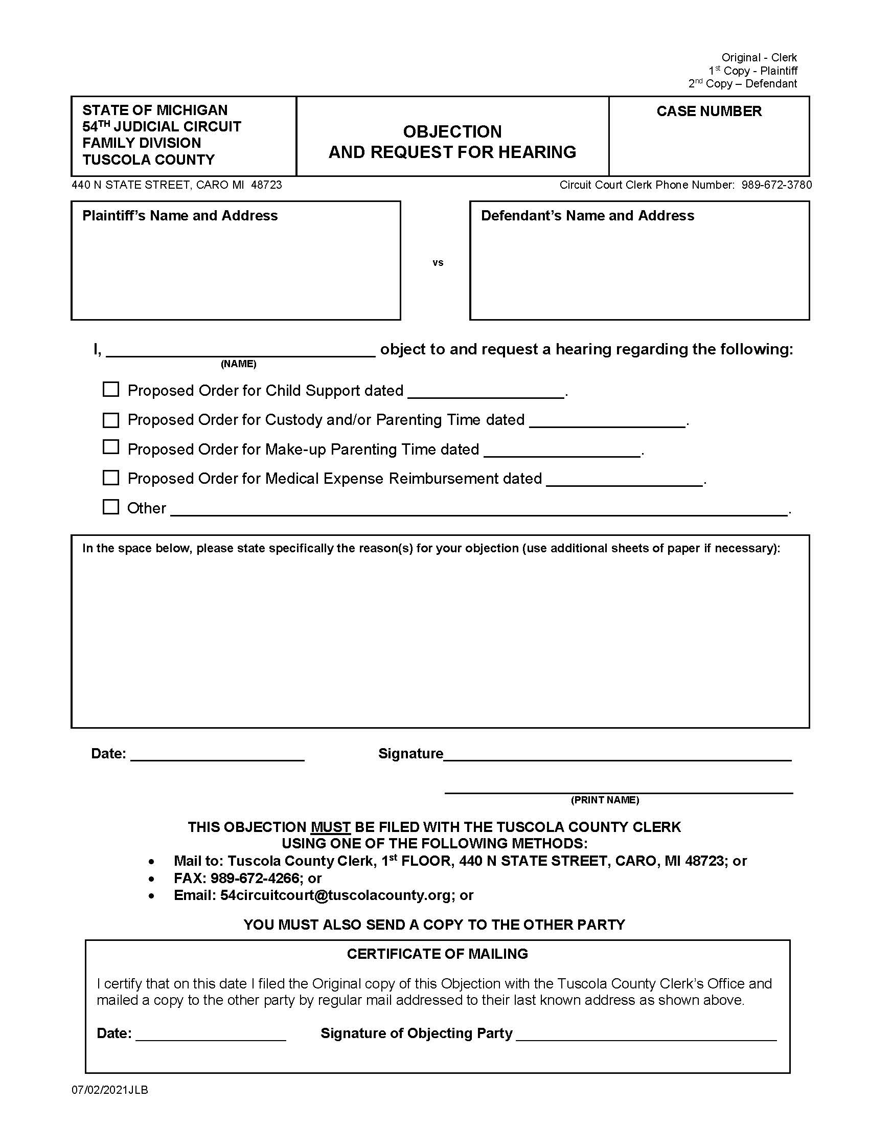 Objection And Request For Hearing | Pdf Fpdf Doc Docx | Michigan