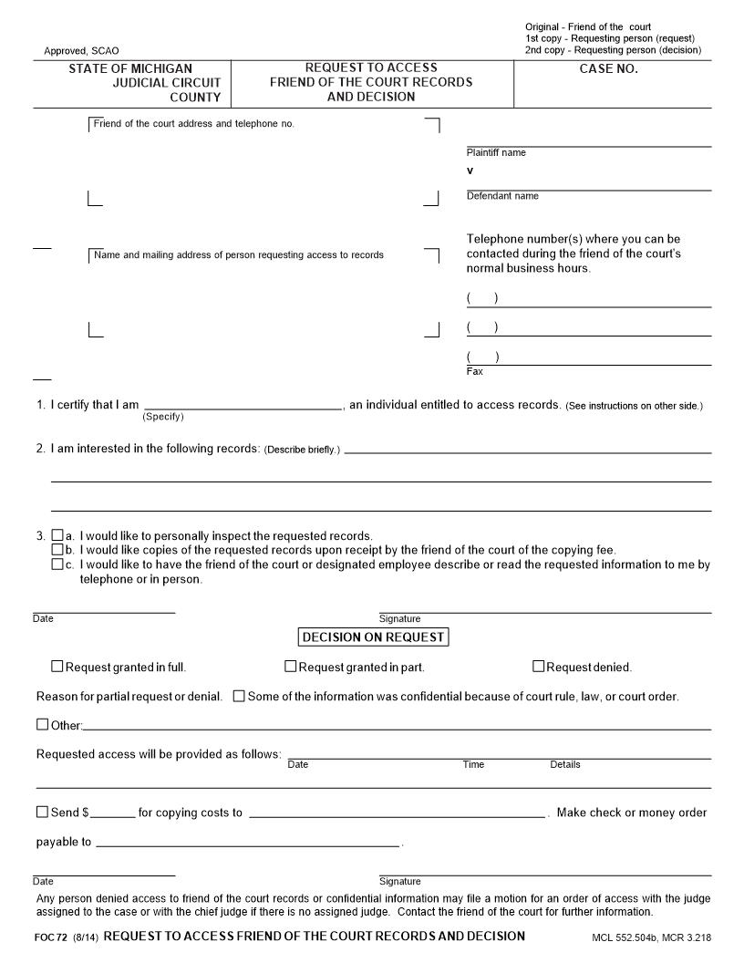 Request To Access Friend Of The Court Records And Decision | Pdf Fpdf Doc Docx | Michigan