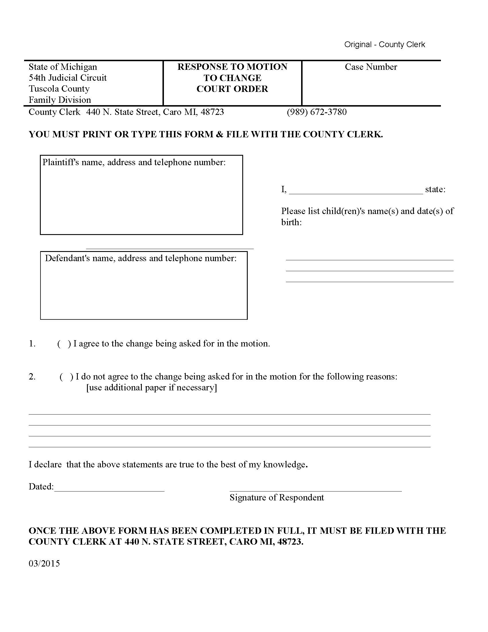 Response To Motion To Change Court Order | Pdf Fpdf Doc Docx | Michigan
