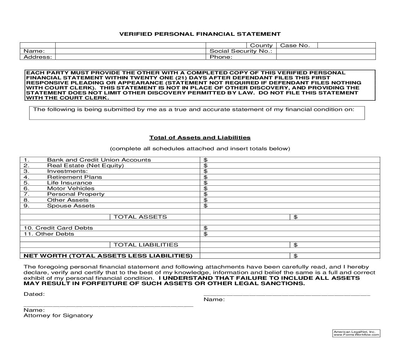 Verified Personal Financial Statement | Pdf Fpdf Doc Docx | Michigan