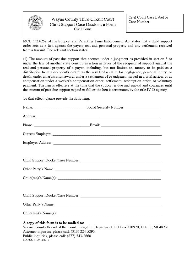 Child Support Case  Disclosure (Civil) {FD-FOC 4129} | Pdf Fpdf Docx | Michigan