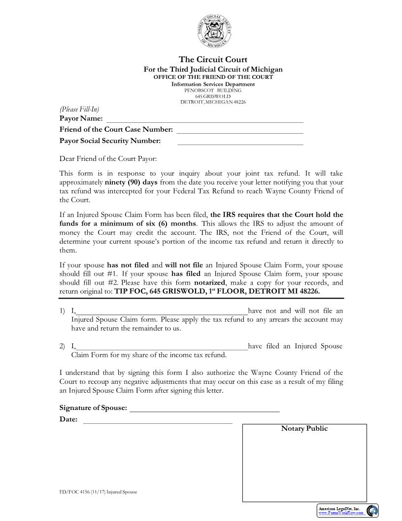 Injured Spouse Claim Form | Pdf Fpdf Docx | Michigan
