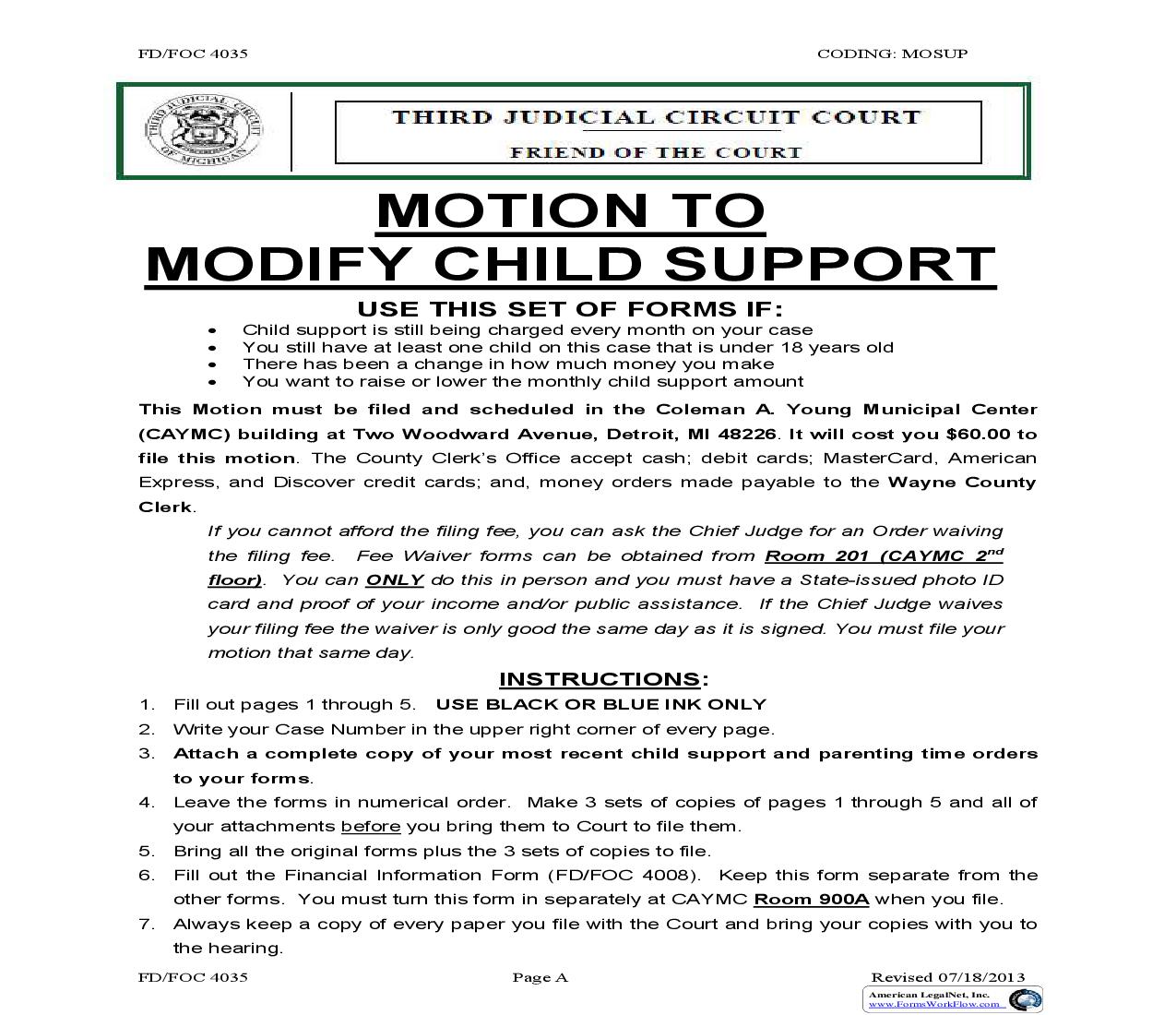Motion To Modify Support Order {FD-FOC 4035} |  | Michigan