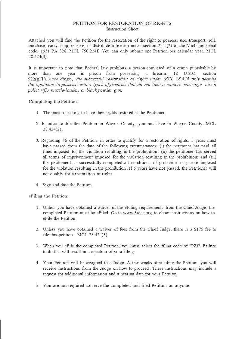Petition For Restoration Of RIghts | Pdf Fpdf Docx | Michigan