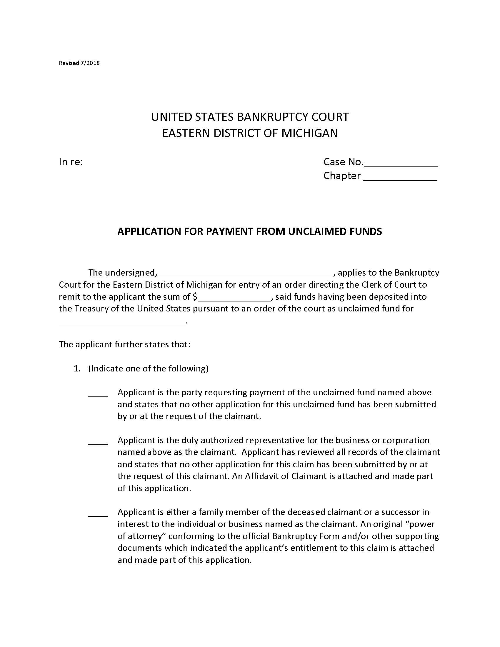 Application For Payment From Unclaimed Funds | Pdf Fpdf Docx | Michigan