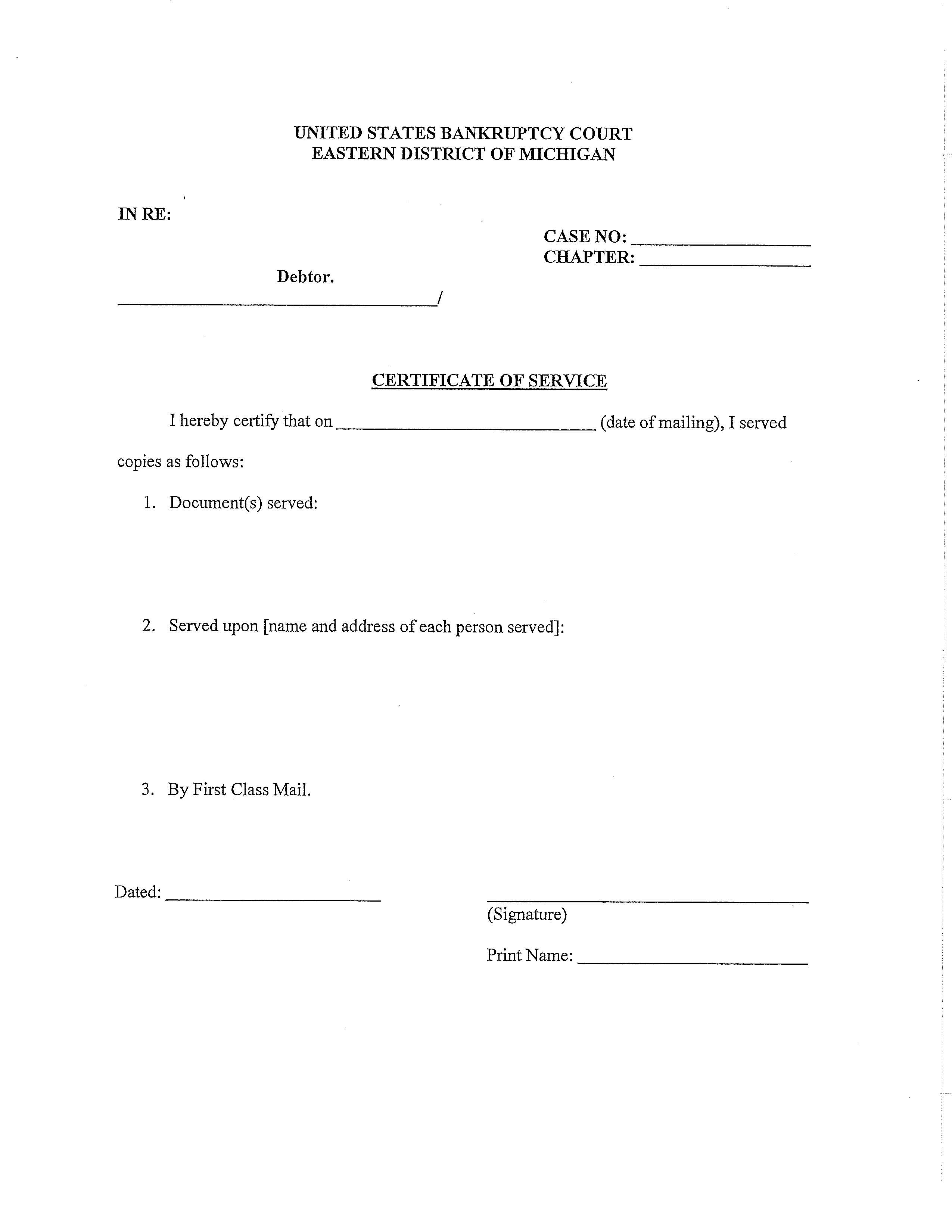 Certificate Of Service | Pdf Fpdf Docx | Michigan