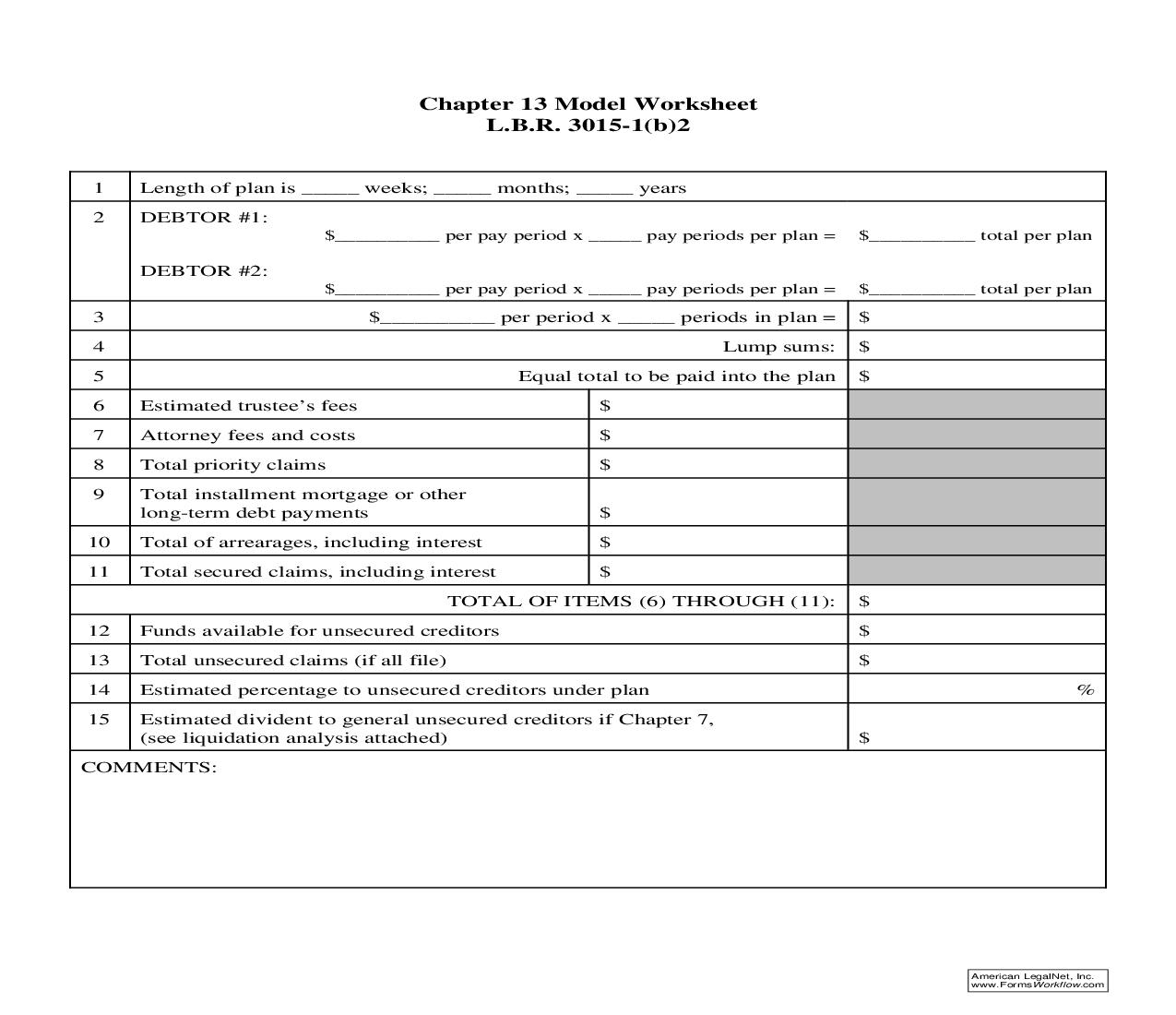 Chapter 13 Model Worksheet - LBR 3015-1(b)2 | Pdf Fpdf Doc Docx | Michigan