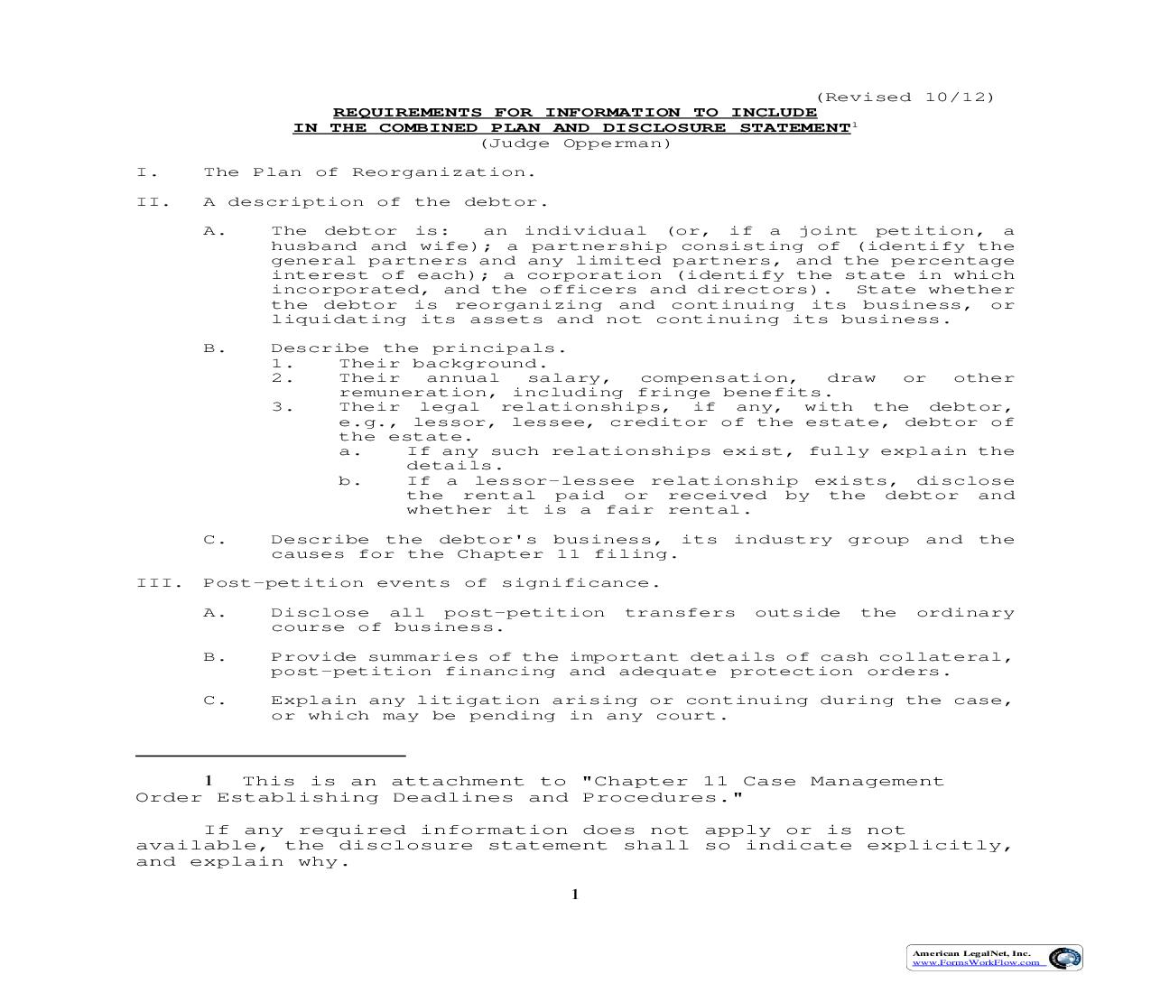 Combined Plan And Disclosure Statement Information And Forms (Judge Opperman) | Pdf Fpdf Doc Docx | Michigan