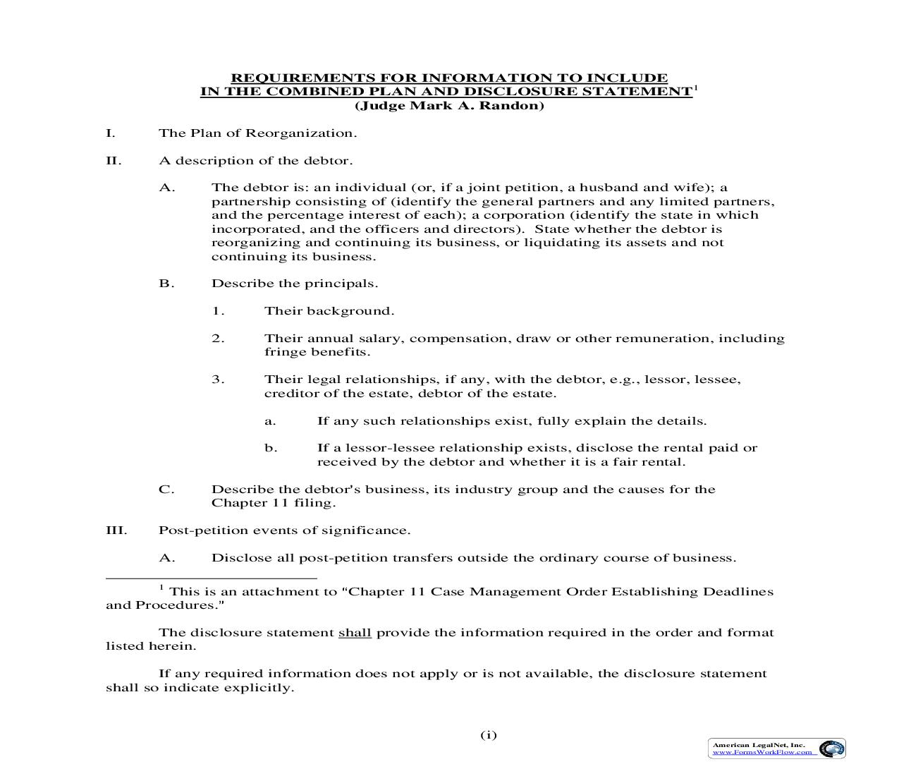 Combined Plan And Disclosure Statement Information And Forms (Judge Randon) | Pdf Fpdf Doc Docx | Michigan