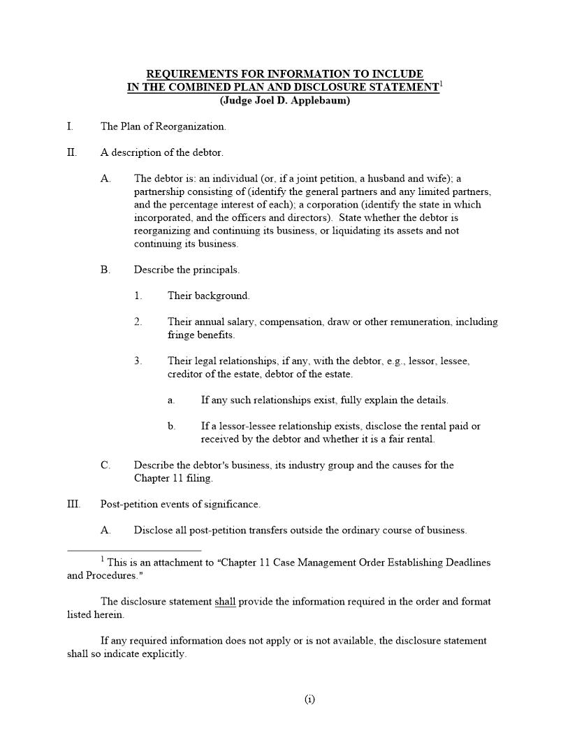 Combined Plan and Disclosure Statement (Judge Applebaum) | Pdf Fpdf Docx | Michigan