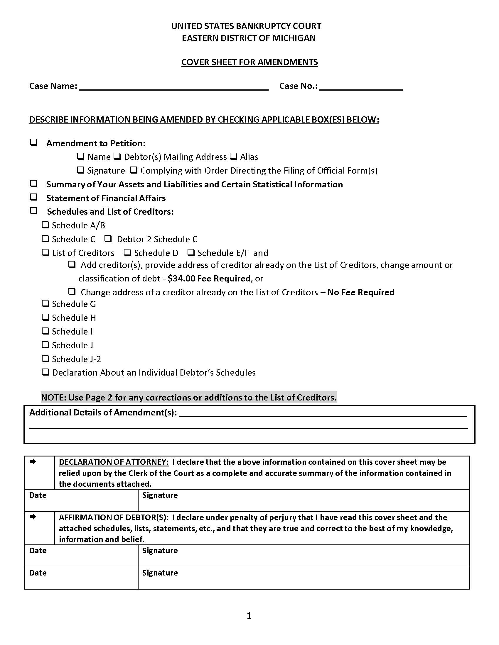 Cover Sheet For Amendments | Pdf Fpdf Doc Docx | Michigan