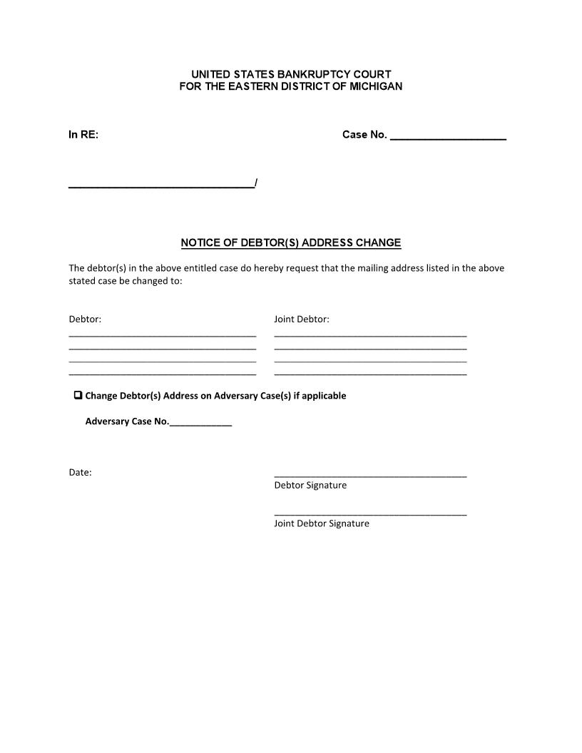 Notice Of Debtor(s) Address Change | Pdf Fpdf Doc Docx | Michigan