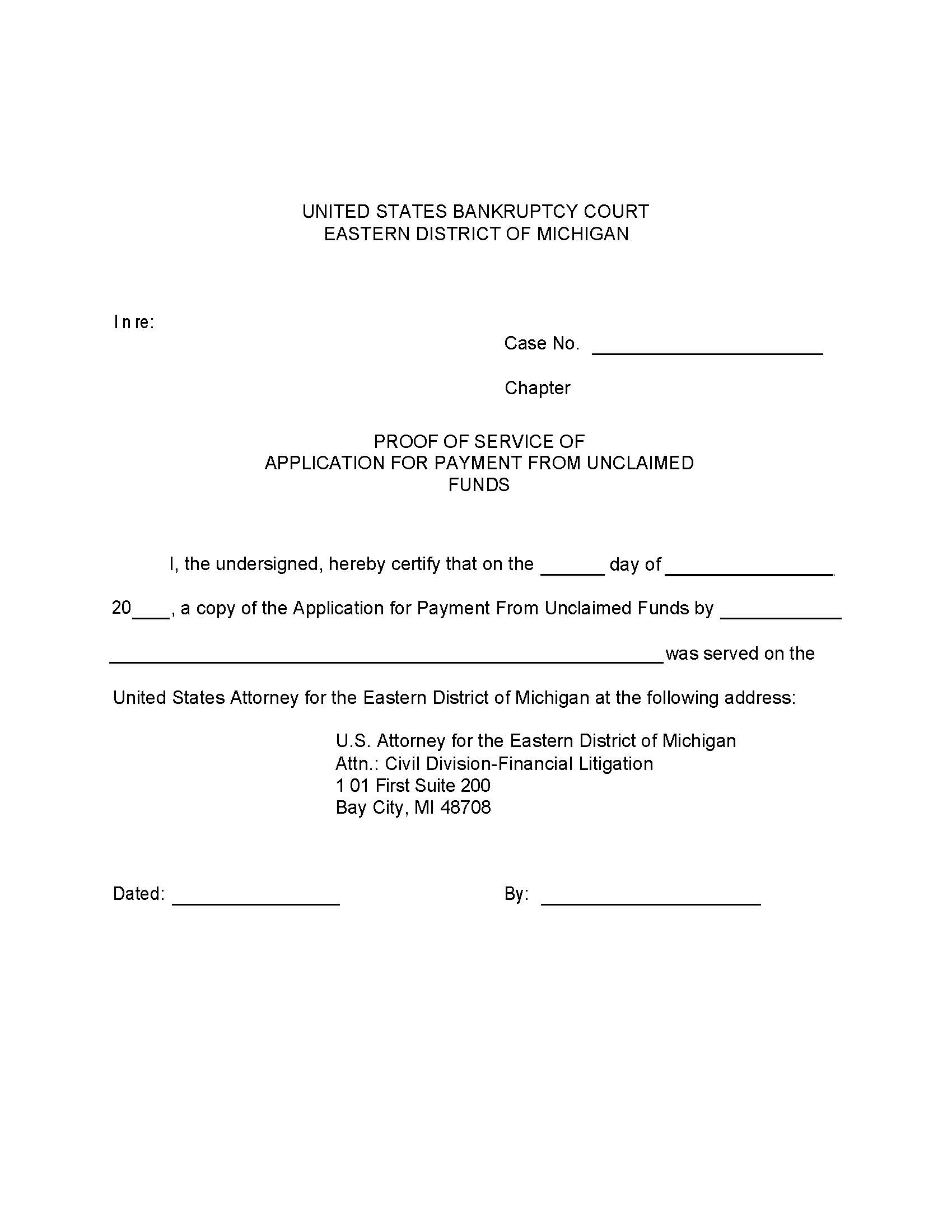 Proof Of Service Of Application For Payment From Unclaimed Funds (Bay City) | Pdf Fpdf Doc Docx | Michigan