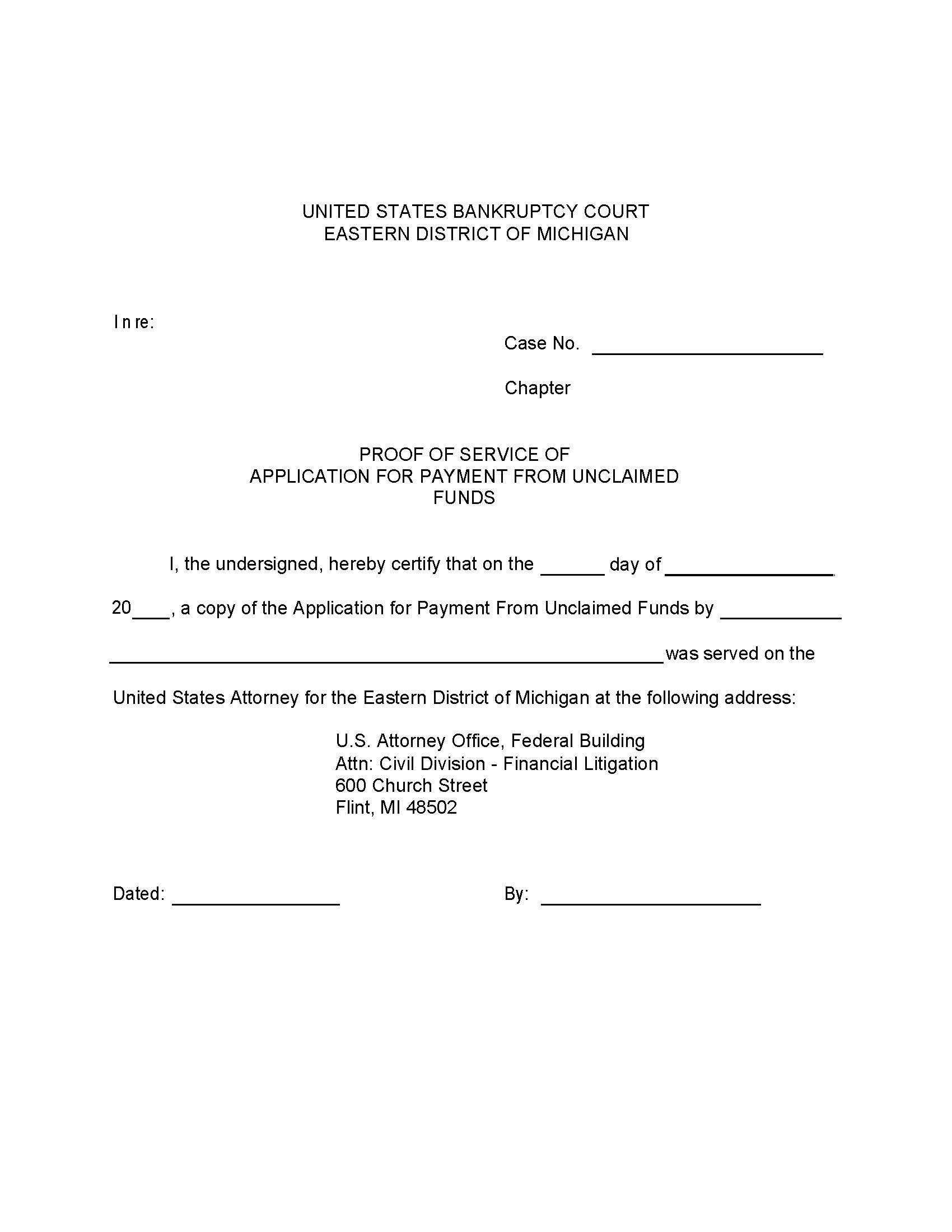 Proof Of Service Of Application For Payment From Unclaimed Funds (Flint) | Pdf Fpdf Doc Docx | Michigan