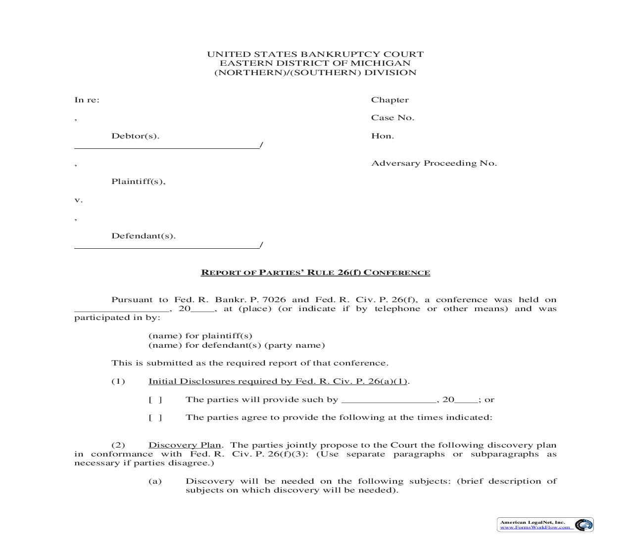 Report Of Parties Rule 26(f) Conference | Pdf Fpdf Doc Docx | Michigan