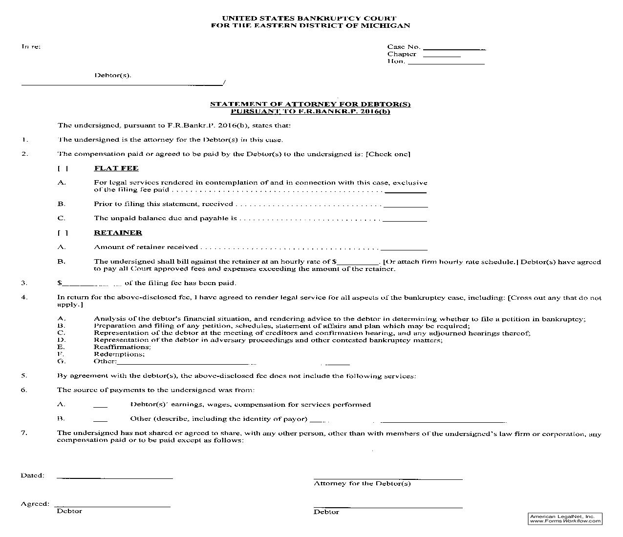Statement Of Attorney For Debtors Pursuant To FRBP 2016(b) (Must be used pursuant to L.B.R. 9010-1(c) and (d)) | Pdf Fpdf Doc Docx | Michigan