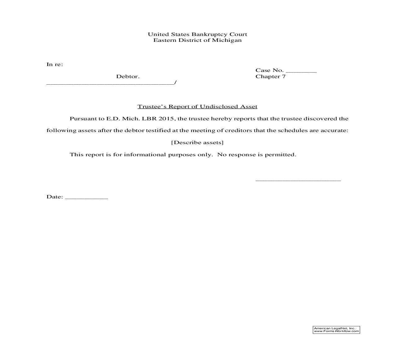 Trustees Report Of Undisclosed Asset | Pdf Fpdf Doc Docx | Michigan