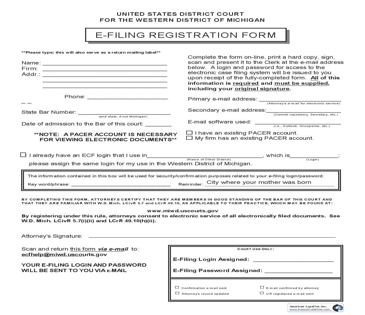 Efiling Registration Form |  | Michigan