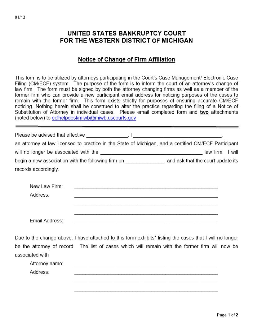 Notice Of Change Of Firm Affiliation | Pdf Fpdf Docx | Michigan