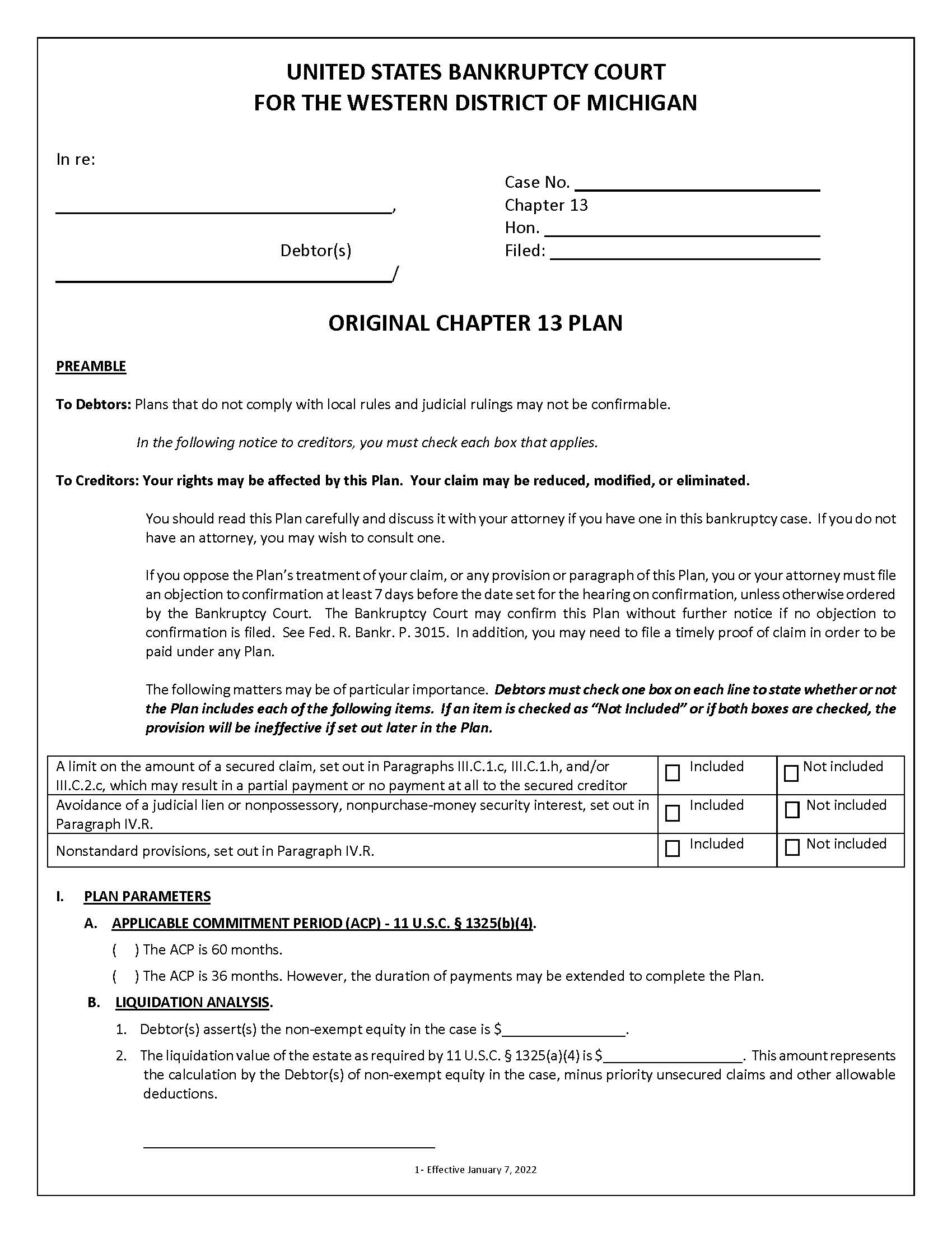 Original Chapter 13 Plan | Pdf Fpdf Docx | Michigan