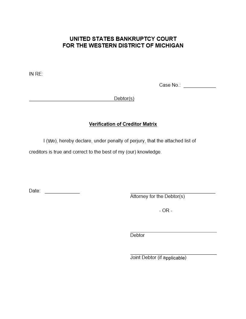 Verification Of Creditor Matrix | Pdf Fpdf Doc Docx | Michigan