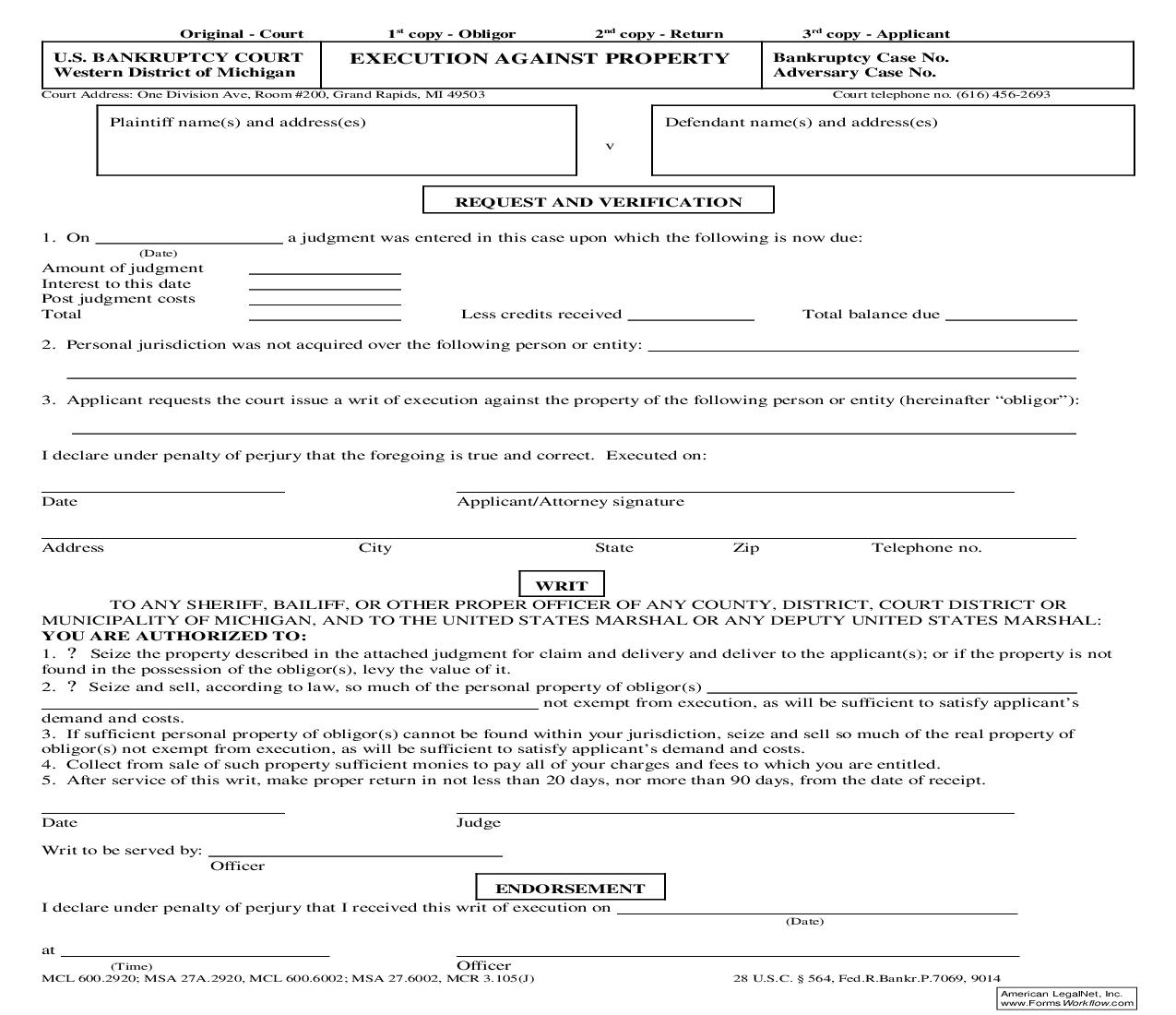 Writ Of Execution | Pdf Fpdf Doc Docx | Michigan