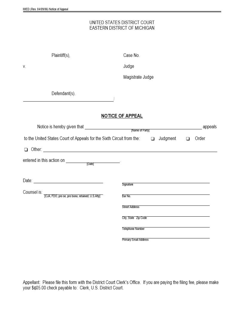Notice Of Appeal | Pdf Fpdf Doc Docx | Michigan