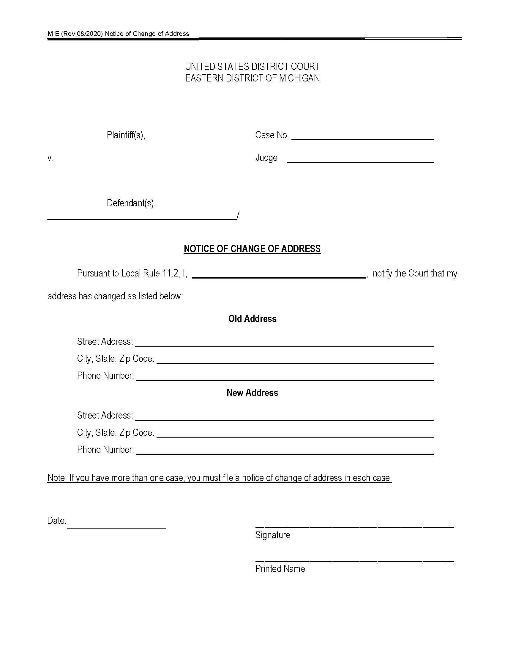Notice Of Change Of Address | Pdf Fpdf Docx | Michigan