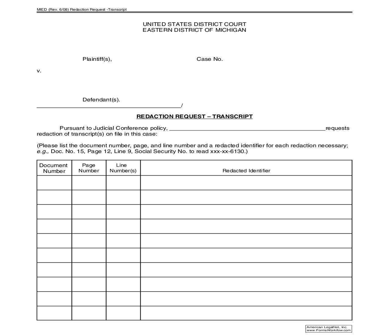 Redaction Request Transcript | Pdf Fpdf Doc Docx | Michigan
