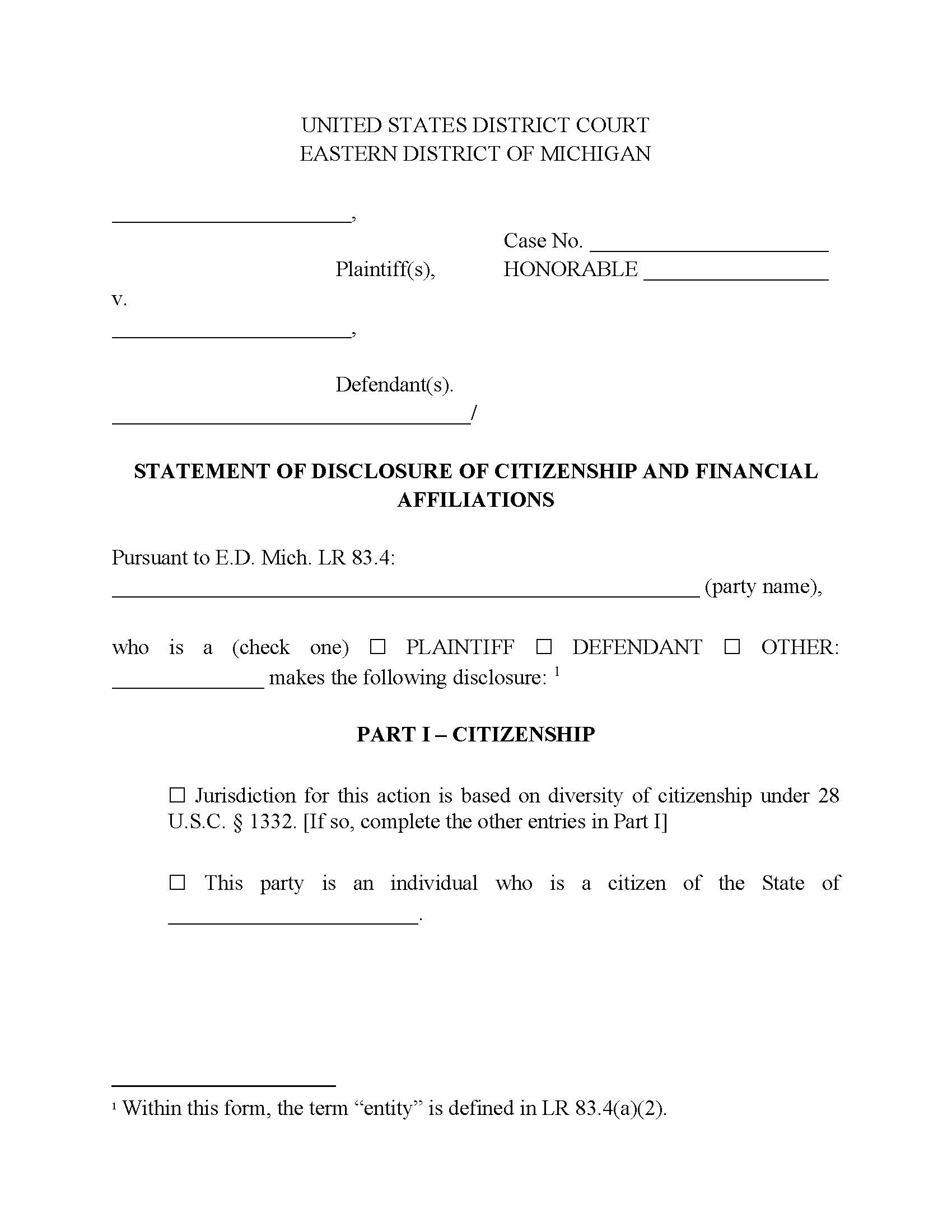 Statement Of Disclosure Of Citizenship And Financial Affiliation | Pdf Fpdf Doc Docx | Michigan