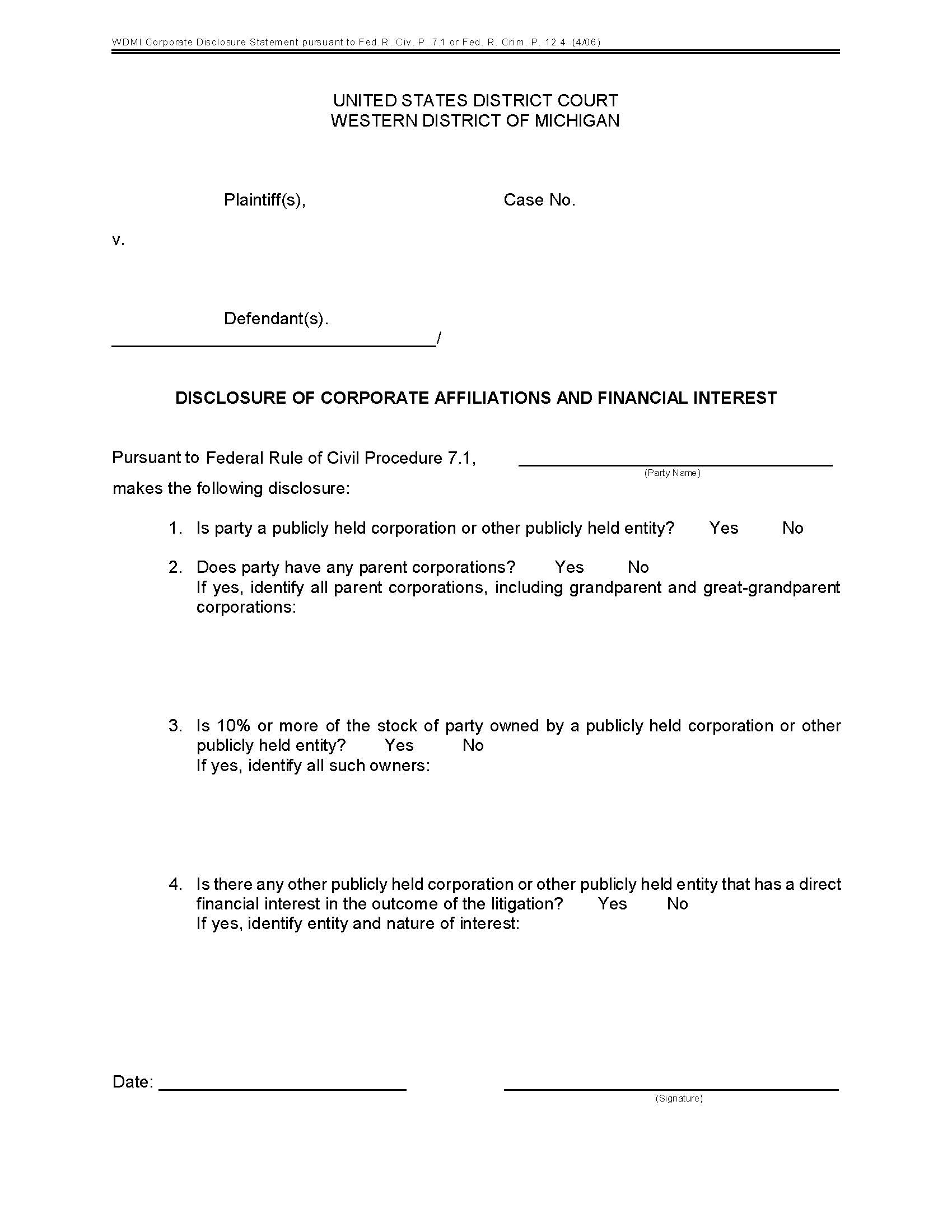 Disclosure Of Corporate Affiliations And Financial Interest | Pdf Fpdf Doc Docx | Michigan