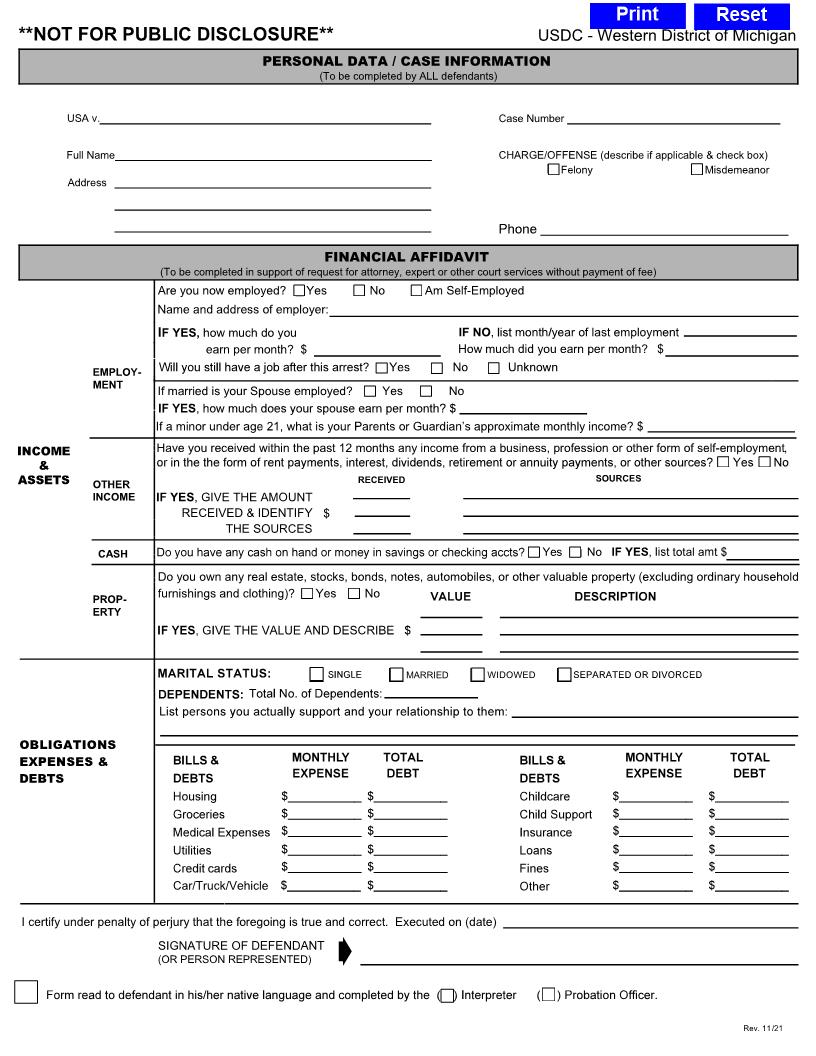 Financial Affidavit | Pdf Fpdf Doc Docx | Michigan