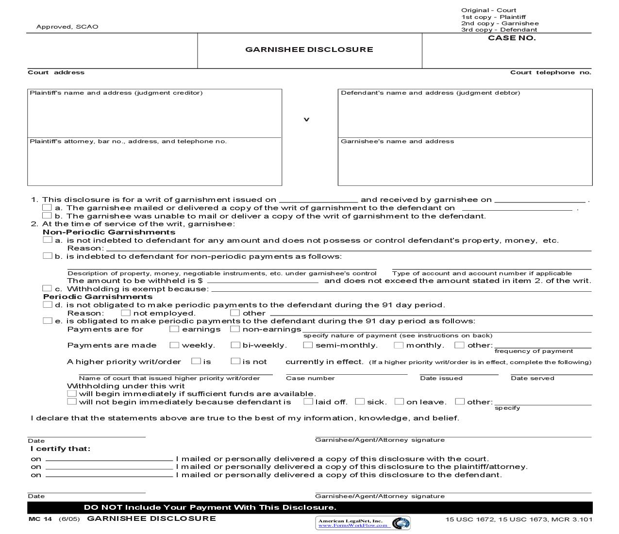 Garnishee Disclosure | Pdf Fpdf Doc Docx | Michigan