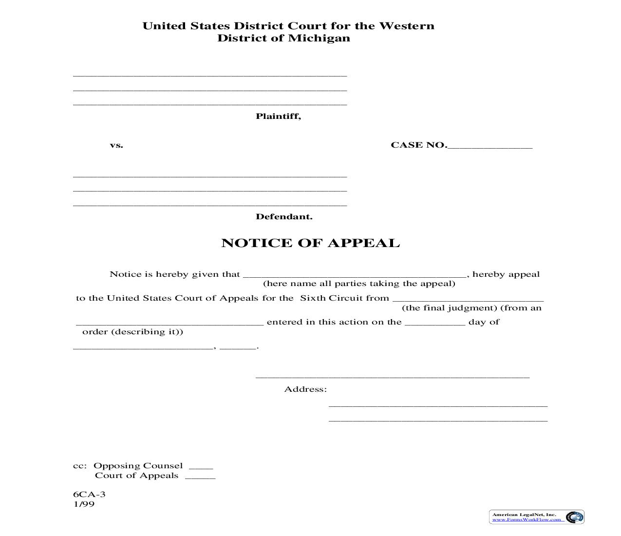 Notice Of Appeal (Pro Se) | Pdf Fpdf Doc Docx | Michigan