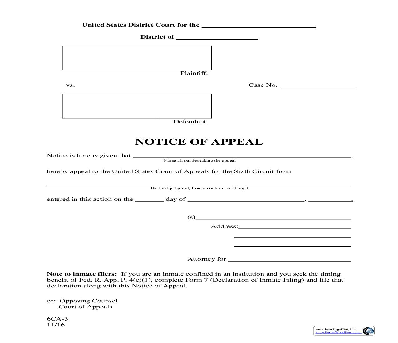 Notice Of Appeal | Pdf Fpdf Doc Docx | Michigan